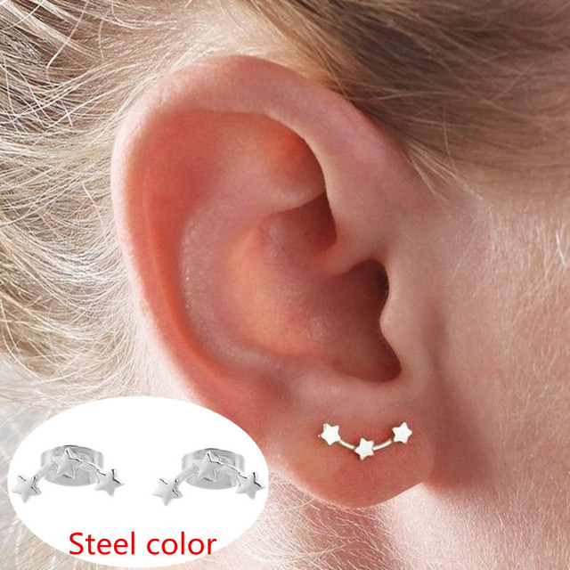 Steel Tiny Crescent Moon Stud star Earrings Boho Jewelry. Minimalist Earrings Gift