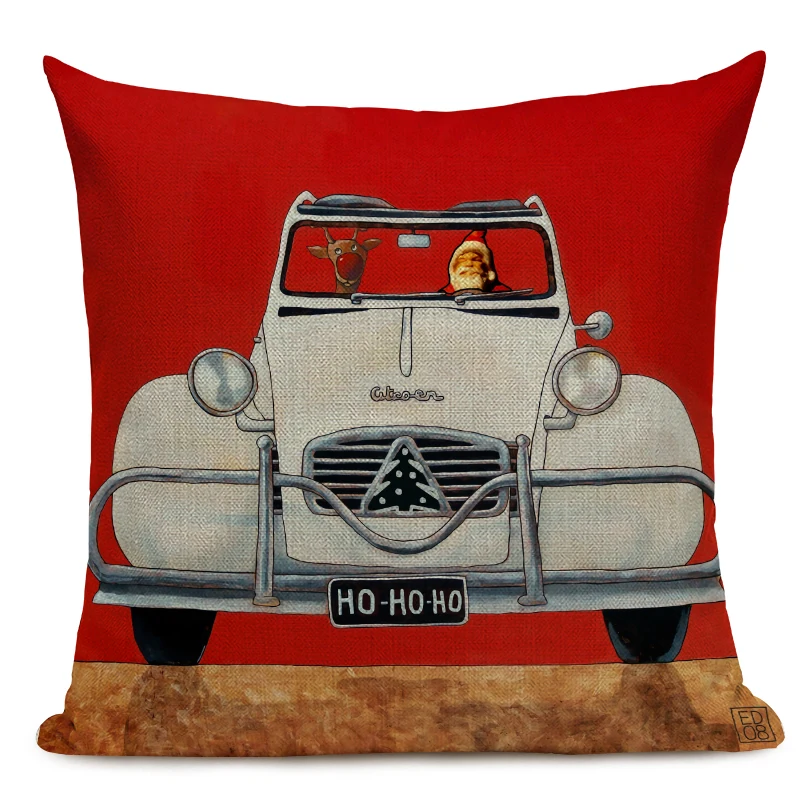 Hot Sale Pillow Lovely Cartoon Dog Cat Color Driving Car Vintage Almofadas 45X45CM Linen Pillow Decorative Linen Cushion Cover