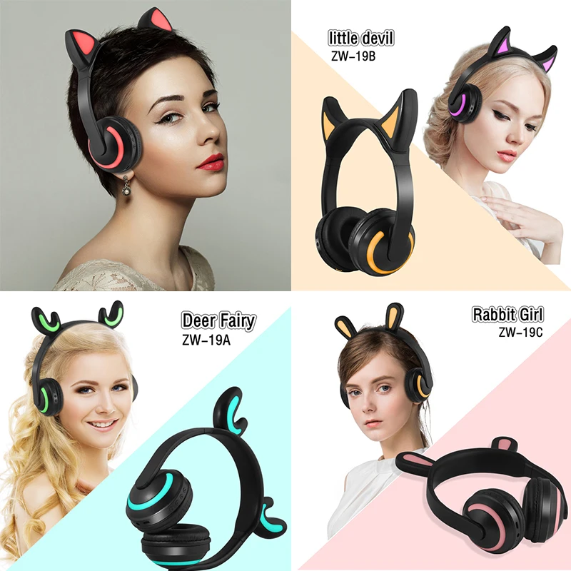 ZW-19, женские наушники с Bluetooth, беспроводные, косплей, наушники с ушками оленя, фея, кролик, кошачьи ушки, hifi гарнитура для девочек, подарок