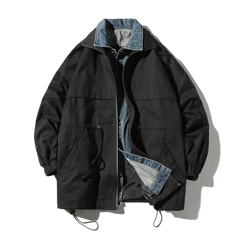 

2019 Japanese Style Denim jacket Men's Military Zipper Work Clothes Streetwear Bomber Jacket Loose Outerwear Coat Windbreaker