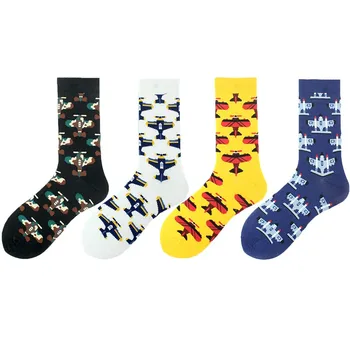 

New Product High Quality Spring Autumn Winter Fashion Lovely Cartoon Plane Women Socks Combed Cotton Casual Sokken