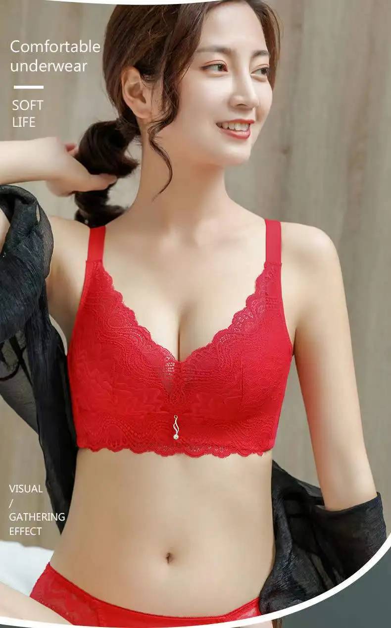 underwear set Sexy Non-marking Underwear Female Small Breasts Gather Up Breasts To Prevent Sagging Thin No Steel Ring Adjustable Bra Set womens underwear sets