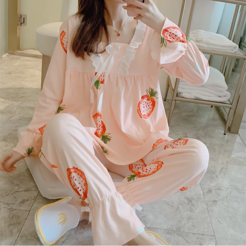 

Korean-style Princess Pajamas Women's Pineapple Autumn & Winter INS Wind Long Sleeve Pure Cotton Lace Spring And Autumn Set Home