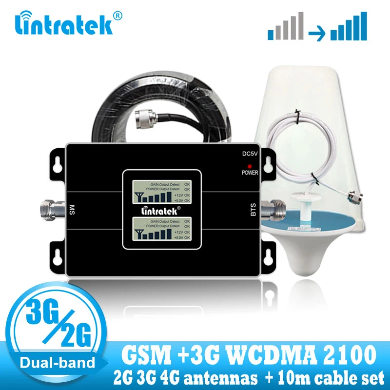 Усилитель сотовой связи Lintratek российский 2G GSM 900 3G 2100 репитер сотового сигнала WCDMA