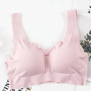 

Thin Push Up Vest Bra Women Ice Silk Seamless Underwear Soft Comfortable Sleep Top With Chest Padded For Women Bras Plus Size