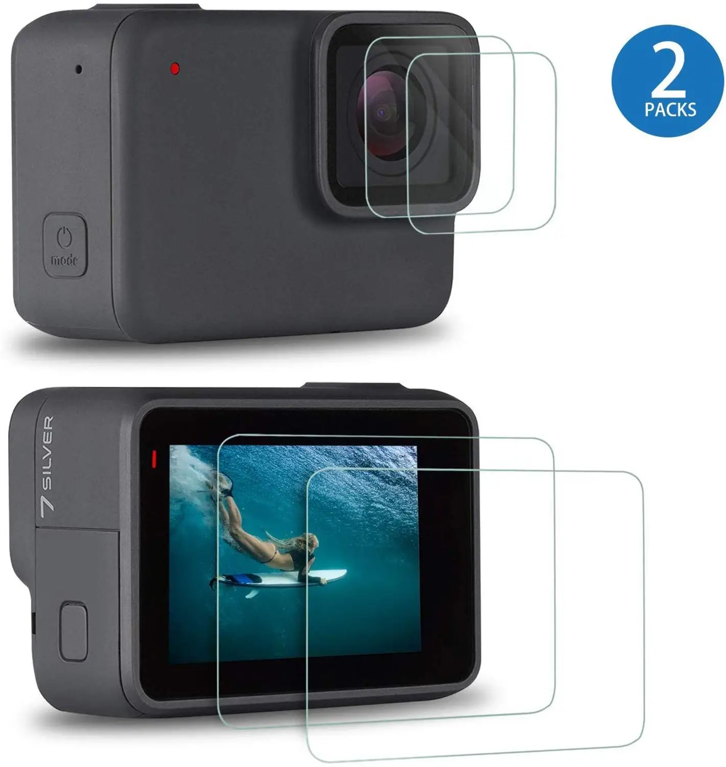 Защитная пленка для экрана GoPro Hero 7 White/Go Pro Silver, защитная пленка из закаленного стекла+ Защитная пленка из закаленного стекла, аксессуары - Цвет: 2packs
