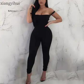 

3 Colors Sexy Women Backless Bandage Rompers Black Skinny Summer Sleeveless Halter Sheath Bodysuit Female Jumpsuits Long Trouses