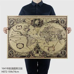 Affiche de carte nautique rétro Vintage surdimensionnée, 1641x74cm, décoration de la maison, autocollant mural, vieux 104, Pc001 