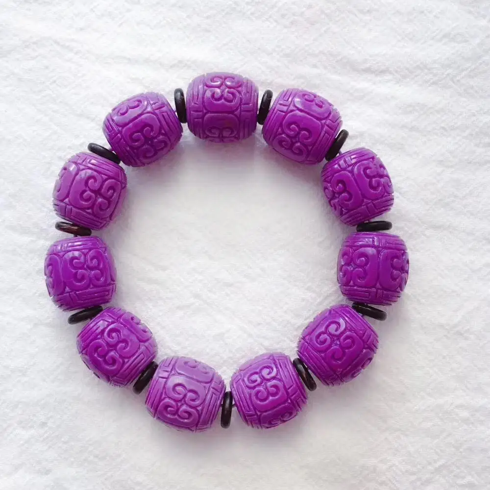 Natural Purple Phosphosiderite Gemstone Barrel Caeving Beads Stretch Crystal Bracelet Women 16x16mm Stone Certificate AAAAA