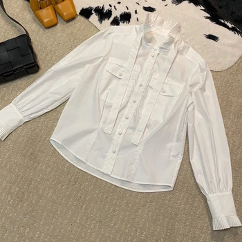 

Blouse Femme Women Casual Autumn Long Sleeve O Neck Irregular white Shirt Blouse Lady Shirt Elegant Top