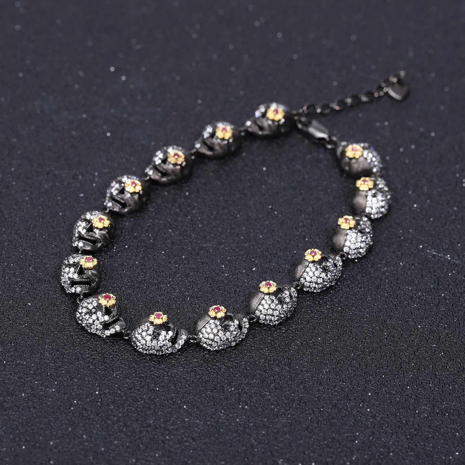 Женские Балетные браслеты с черепом, 925 пробы, серебряные, блестящие, с черепом, очаровательные, звенья цепи, брекеты для девушек, готические ювелирные изделия