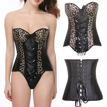 

Woman Deep V Bodysuit Leopard-print strappy corset waist-knit functional body shaping underwear Plus Size Sexy Shapewear XXL