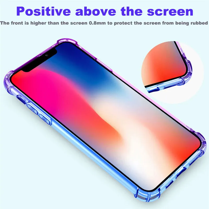 Прозрачный градиентный противоударный чехол для телефона iPhone 11 Pro Max 6S 7 8 Plus X XR XS MAX TPU Airbag Drop-proof защитный чехол
