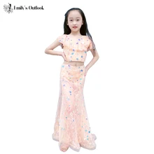 Детский костюм для танца живота для девочек блестки на платье танцевальная одежда с бантом для восточных танцев костюм для выступлений цвет шампанского большой