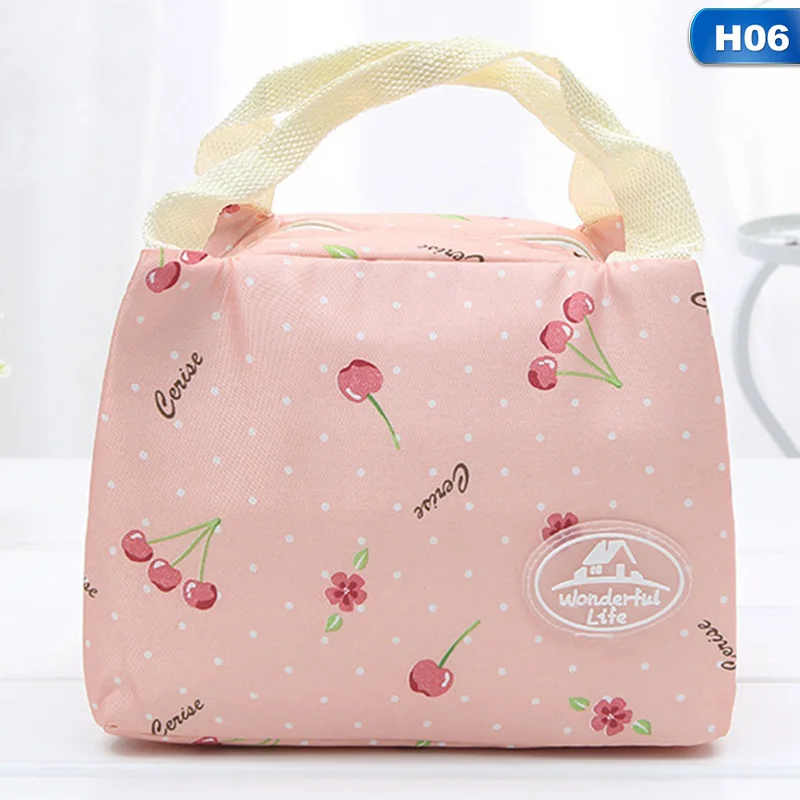 H06 Fresh Insulation Cold Bales Thermal Oxford Lunch Bag Waterproof Convenient Leisure Bag Cute Cherry Wave Point Stripe Tote 1PC - Цвет: H06