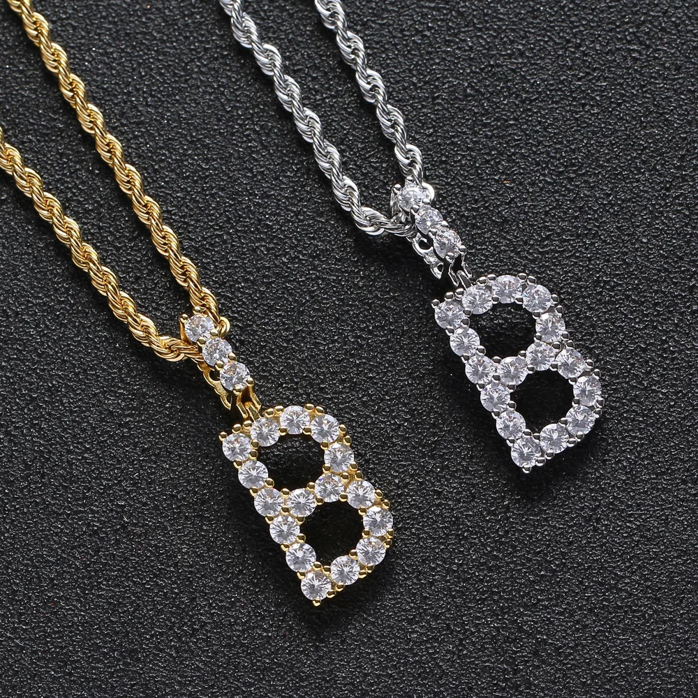 Men Zircon Name Initial Tennis Letter Necklaces & Pendant Gold Silver Color Hip Hop Jewelry for Women with Stainless Steel Chain