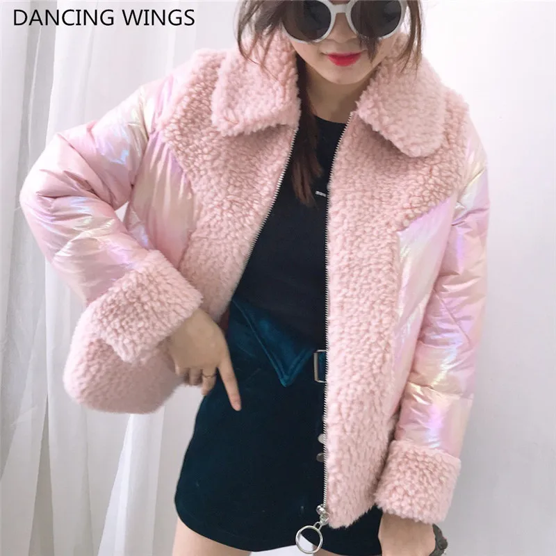 Розовый Abrigos mujer invierno натуральное пальто с мехом ягненка женская короткая зимняя куртка на утином пуху - Цвет: Розовый