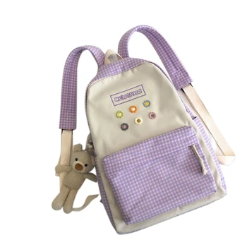 

Embroidered Small Fresh Plaid Bag Hit Color Girl All-Match Student Backpack Junior High School Student Backpack