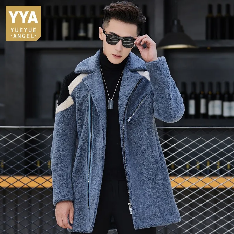 Зимнее Мужское пальто средней длины из овчины приталенная куртка натурального