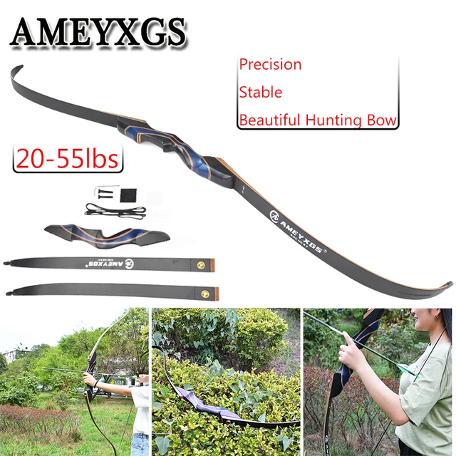 US $103.00 1pcs 20-55lbs 56inch Recurve Bow Blue Wood Bow For Profession Novice Outdoor Hunting Shooting Motio