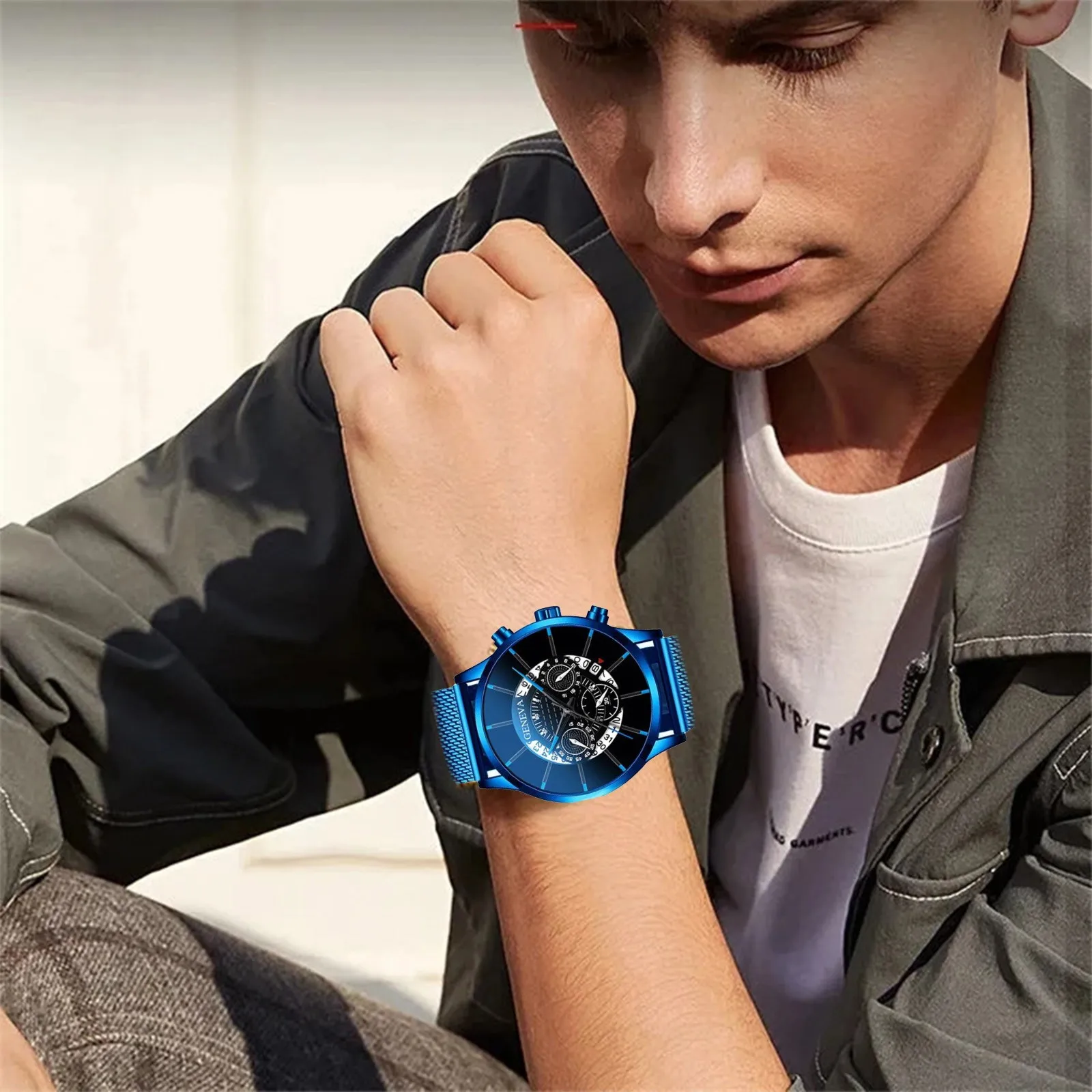 Reloj analógico de acero inoxidable para hombre, nuevo accesorio de pulsera de cuarzo resistente al agua con calendario, complemento Masculino de marca de lujo con diseño informal, perfecto para negocios - Imagen 4