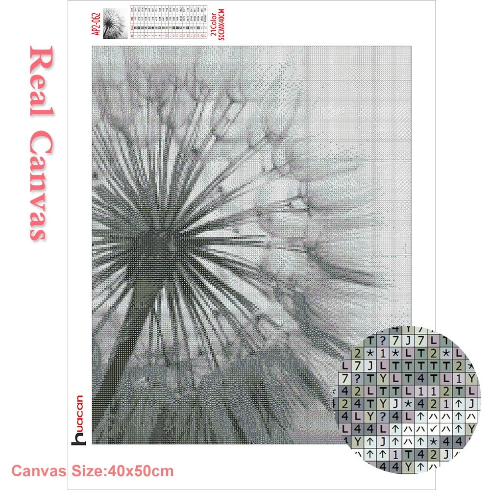 Huacan Diamond Painting Kit Flower Handmade Gift Embroidery Black And White Dandelion Living Room Wall Decoration diamond painting