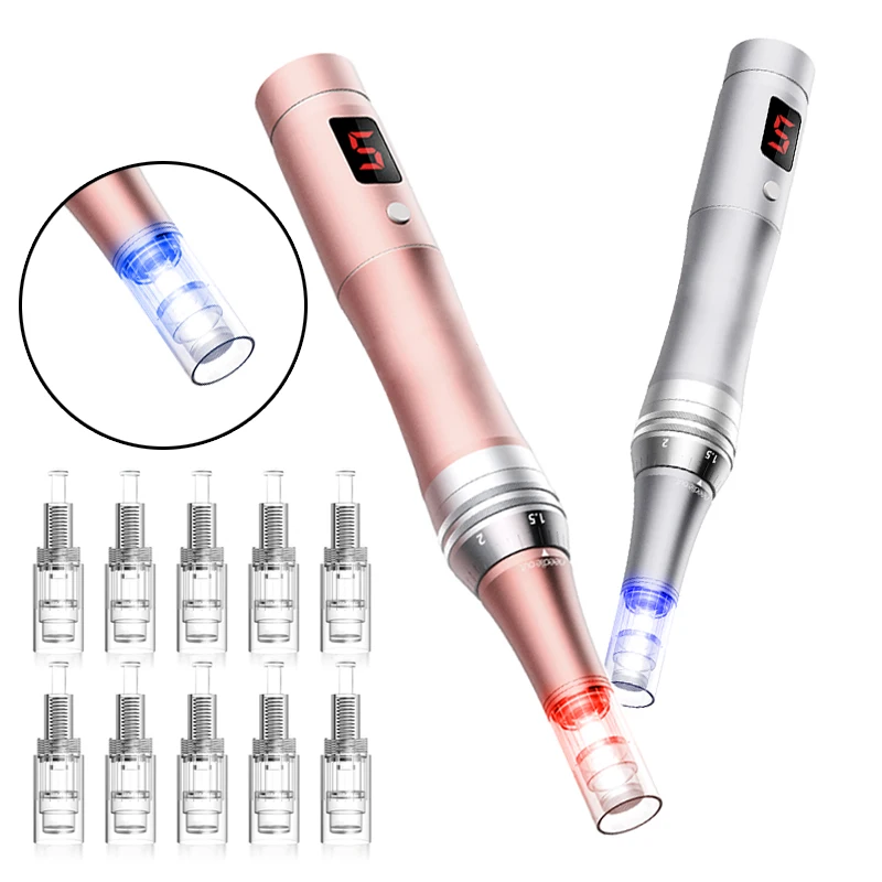 DARSONVAL USB Перезаряжаемый розовый сменный игольчатый картридж винт микро-иглы тату-машина Серебряная микроигла Дерма прокатки нано