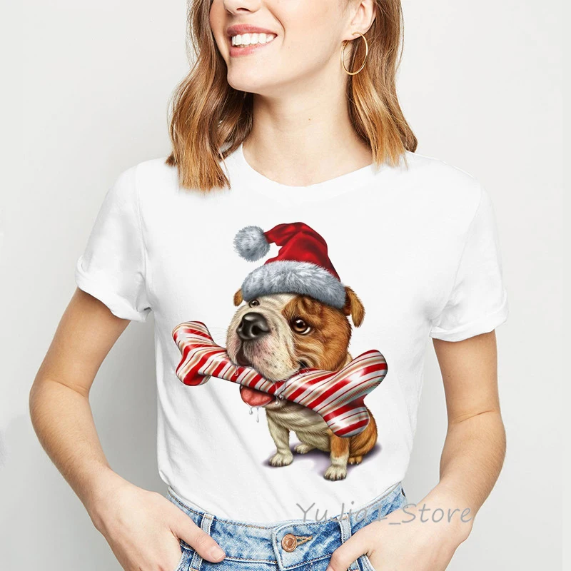 

Christmas Pug printed tshirt women camisetas mujer tops woman clothes dog lover tee shirt femme streetwear harajuku shirt