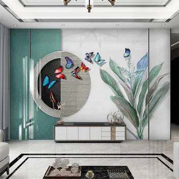 

Wallpaper mural custom modern relief geometry plant leaf butterfly background wallpaper mural