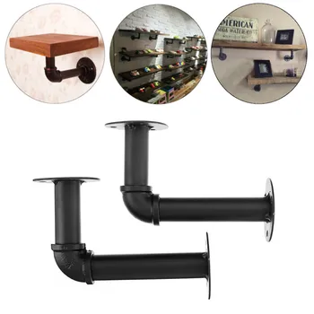 

2xIndustrial Pipe Shelf Bracket DIY Retro Black Iron Industrial Pipe Shelf Bracket Home Decor Support Fram Hardware