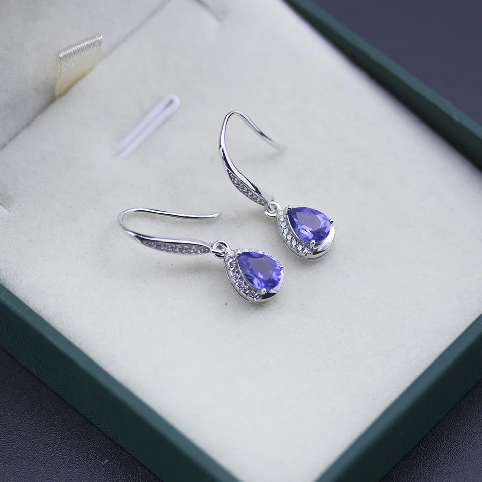 2019 nano tanzanite dangle earrings genuine 925 sterling silver pear gemstone fine jewelry tear drop earring for women girls