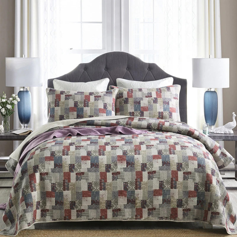 CHAUSUB 빈티지 인쇄 면화 이불 세트 3pcs 침대에 퀼트 침대보 Pillowcase 퀸 사이즈 Coverlets 침대에 대한 더블 담요