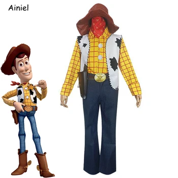 

Toy 4 Woody Costume Cowboy Sheriff Cosplay Hat Shirt Vest Pants Holster Horn Belt Halloween Costumes for Men Adult Women