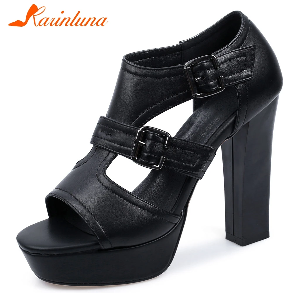 

Karinluna 2020 New Arrivals Peep Toe Buckle Strap Summer Sandals Women Shoes Woman Chunky High Heels Peep Toe Shoes Women