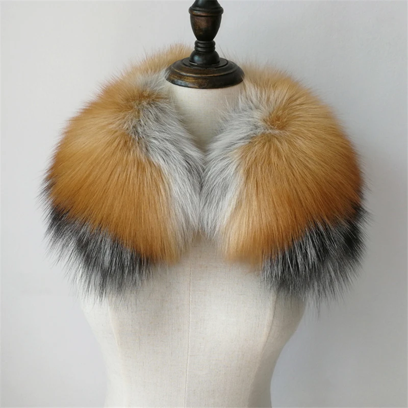 Winter 100% Natural Real Silver Fox Fur Scarf Square Collar Women Red Fox Fur Short Scarves Thick Warm Detachable Muffler Shawl