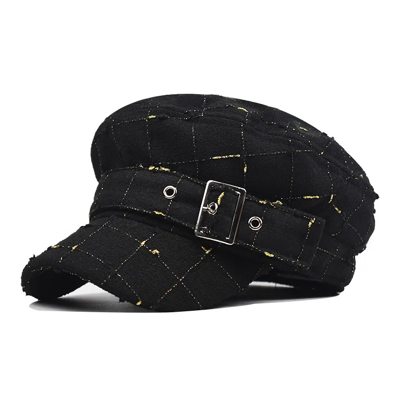 

Fashionable pure cotton octagonal cap with holes, gold thread, latticed beret, 100 flat caps and retro army caps in autumn and w
