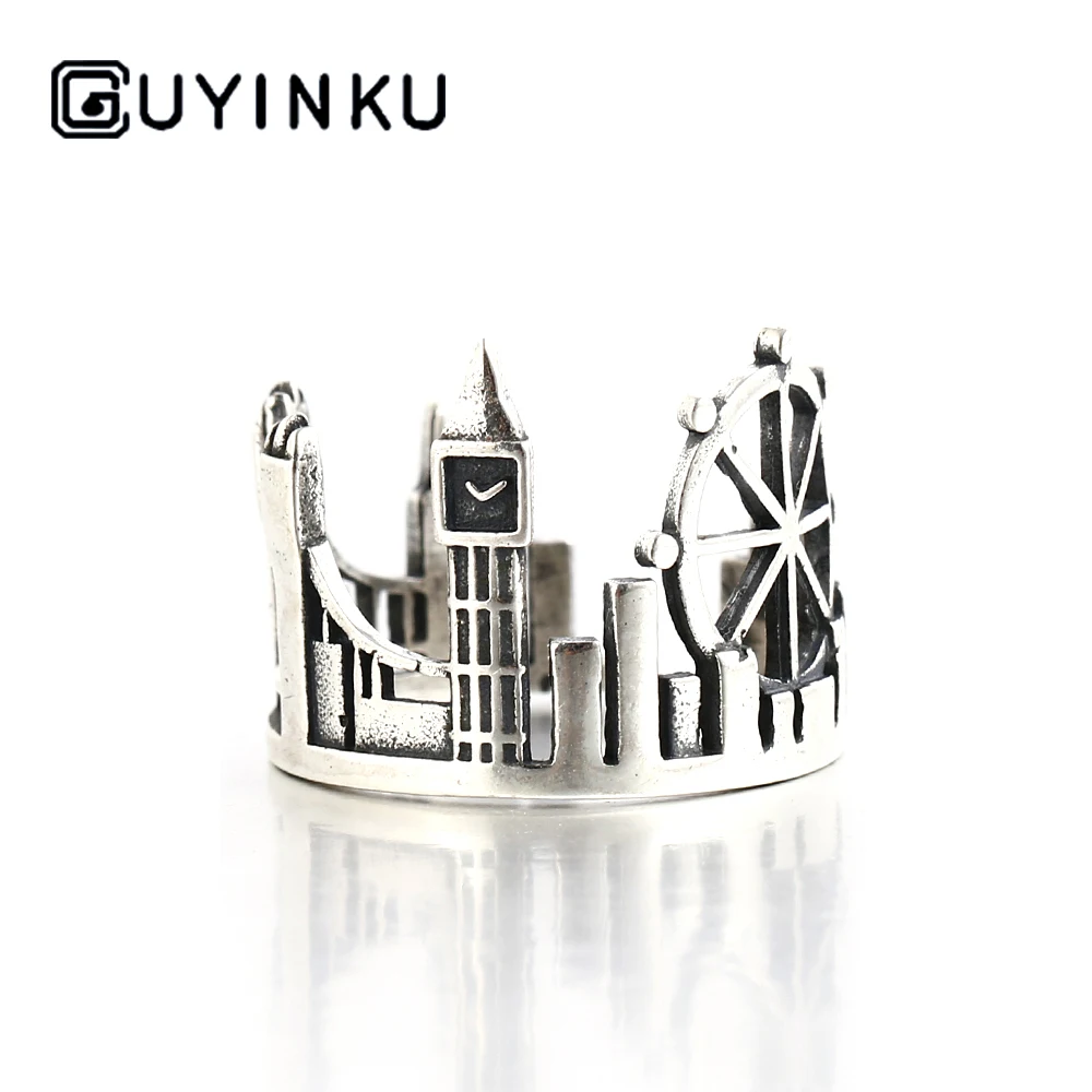 

GUYINKU New 925 Sterling Silver London City Finger Ring British Building Rings for Women Cocktail Wedding Jewelry