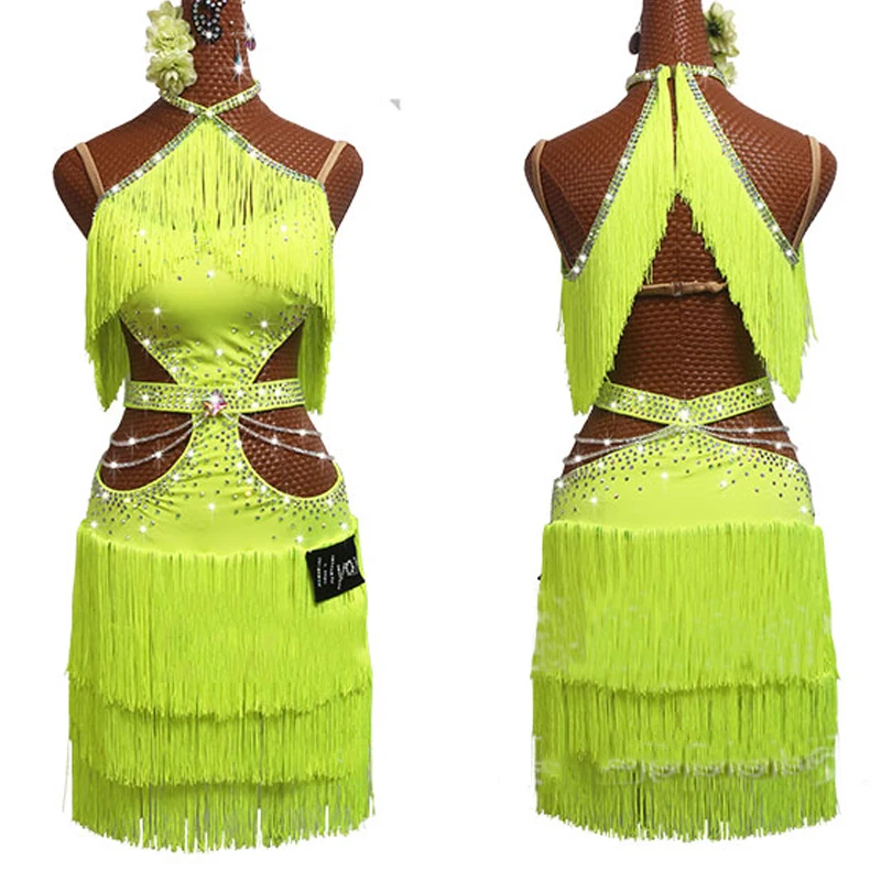 Женское платье для латиноамериканских танцев ФЛУОРЕСЦЕНТНОЕ желтое наряд