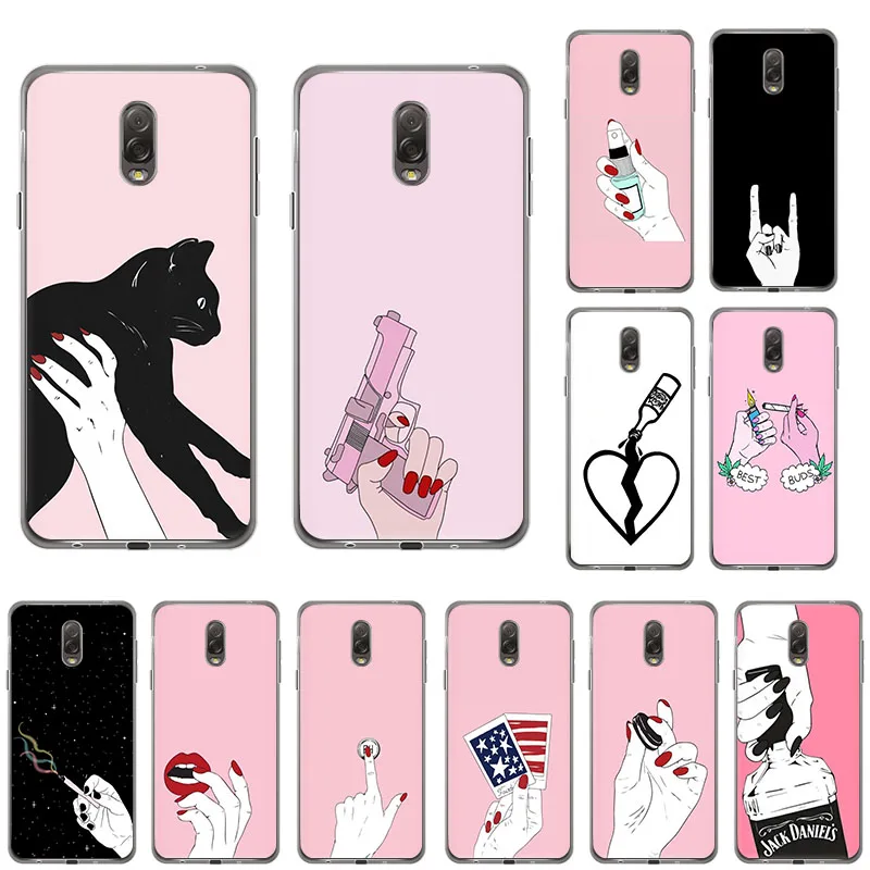 Cartoon Hand Gesture cute pink Soft Silicone phone case for Samsung Galaxy A71 A51 A20 A80 A70 A50 A90 A30 A40 A8s A9 A60 A10 A2