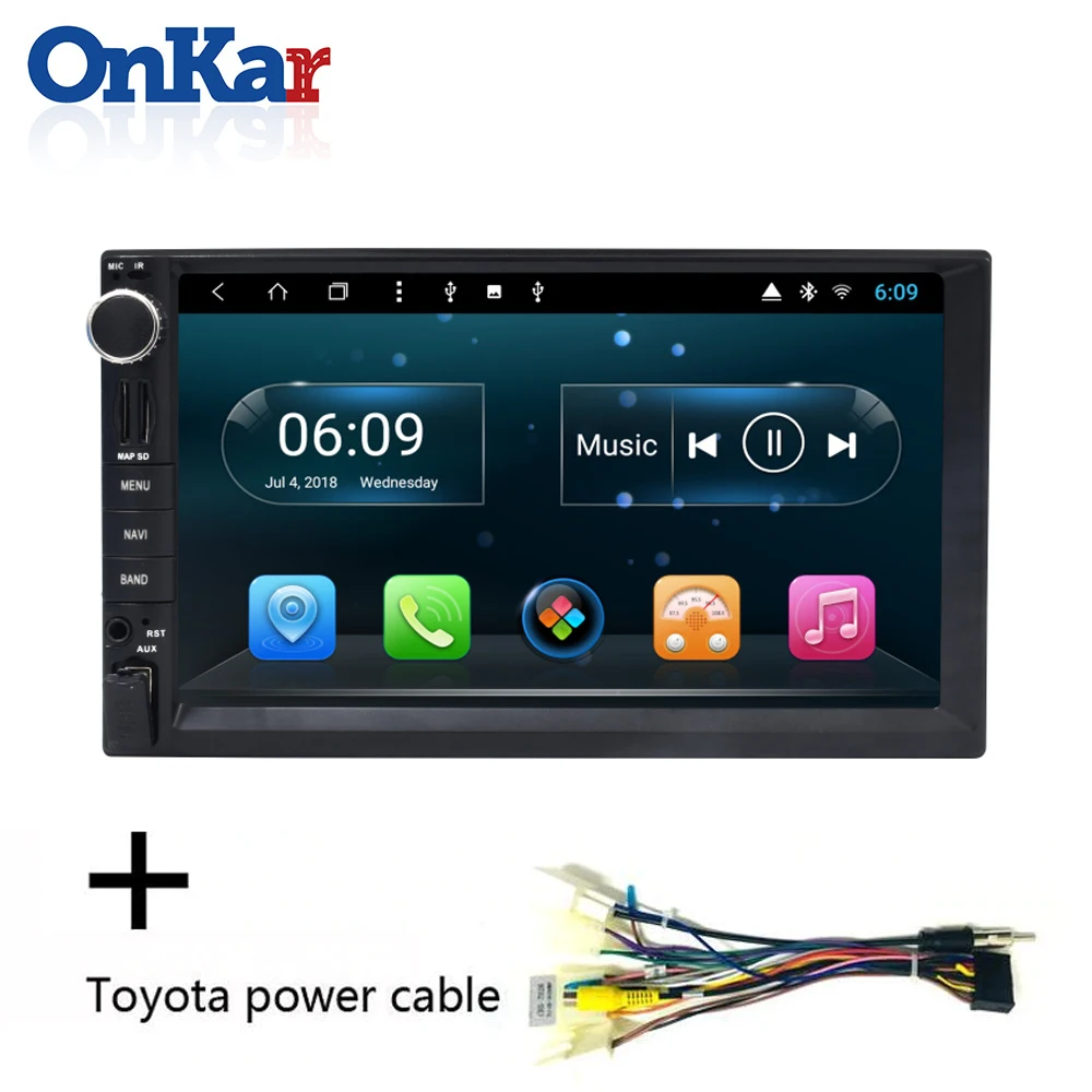Toyota Power cable ONKAR 2 din Android 9,0 7 дюймов Универсальный мультимедийный плеер Передняя USB SD карта автомобильное радио FM Bluetooth Wi-Fi зеркальное соединение головное устройство - Цвет: Toyota Power cable