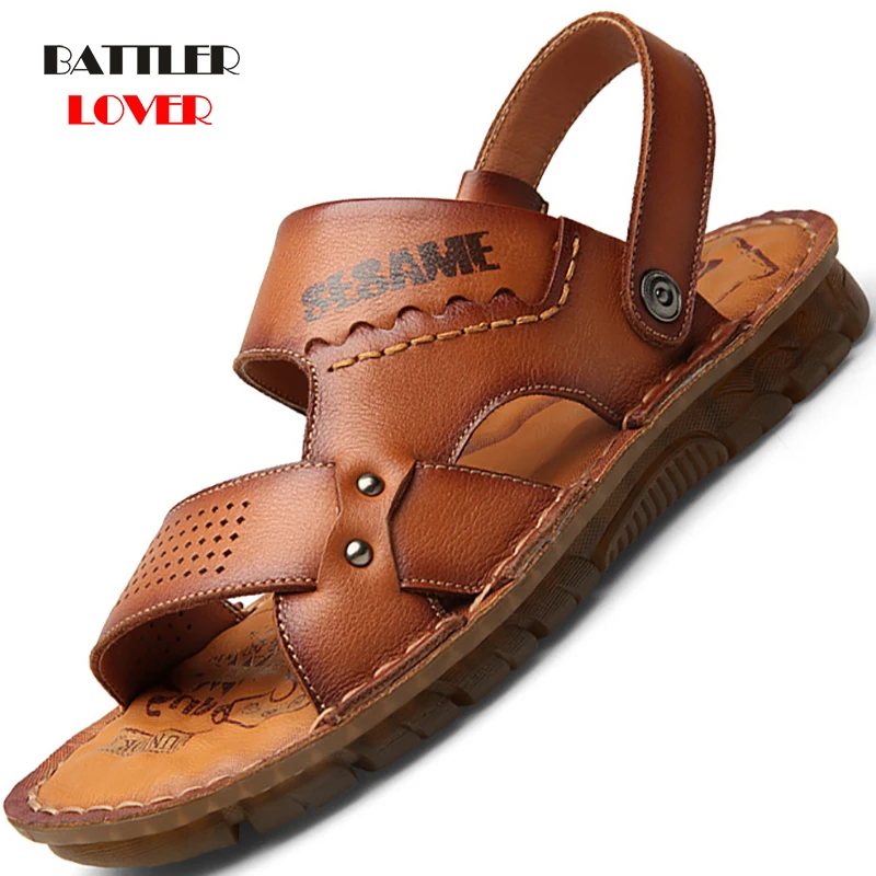 Men Sandals Genuine Split Leather Men Beach Shoes Brand Men Casual Shoes Men Slippers Sneakers Summer Shoes Flip Flops