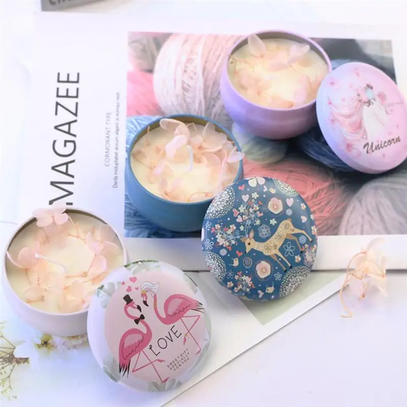 Dried Flowers Incense Cup Scented Candle Aromatherapy Candles Desktop Tinplate Candlestick Gift for Birthday Wedding(Flamingo