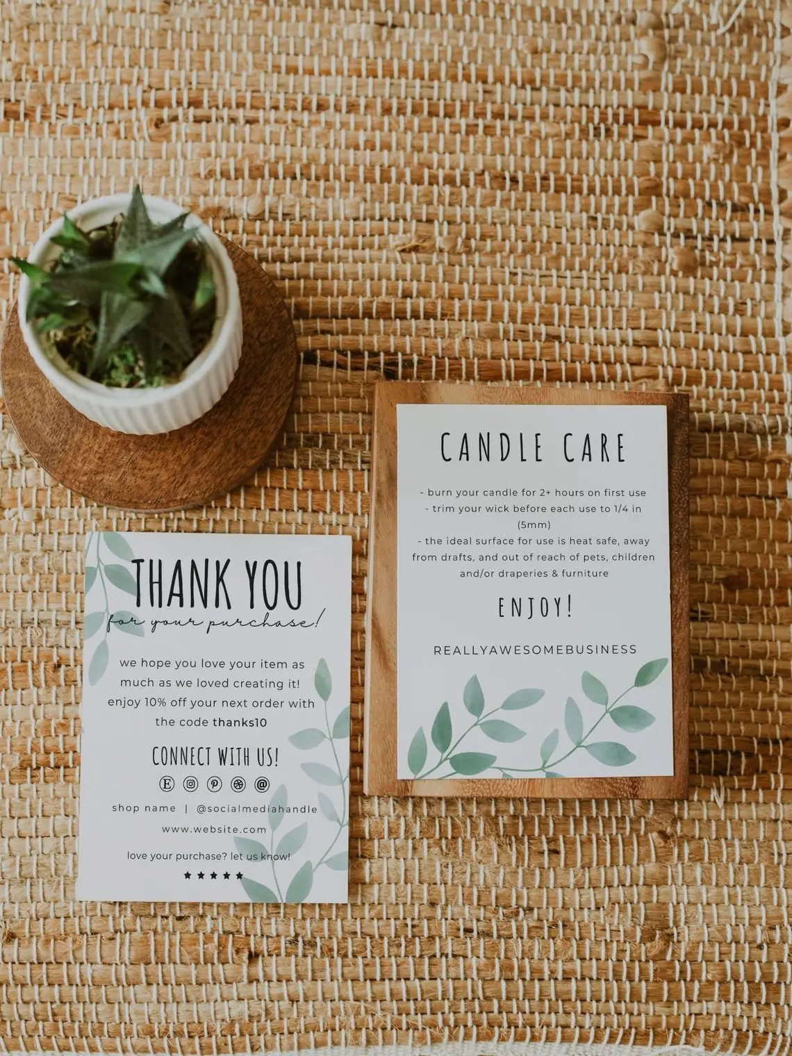 

thank you cards for business Simple Care Card Package Insert Modern Business Care Instructions Candle Care Safety Card