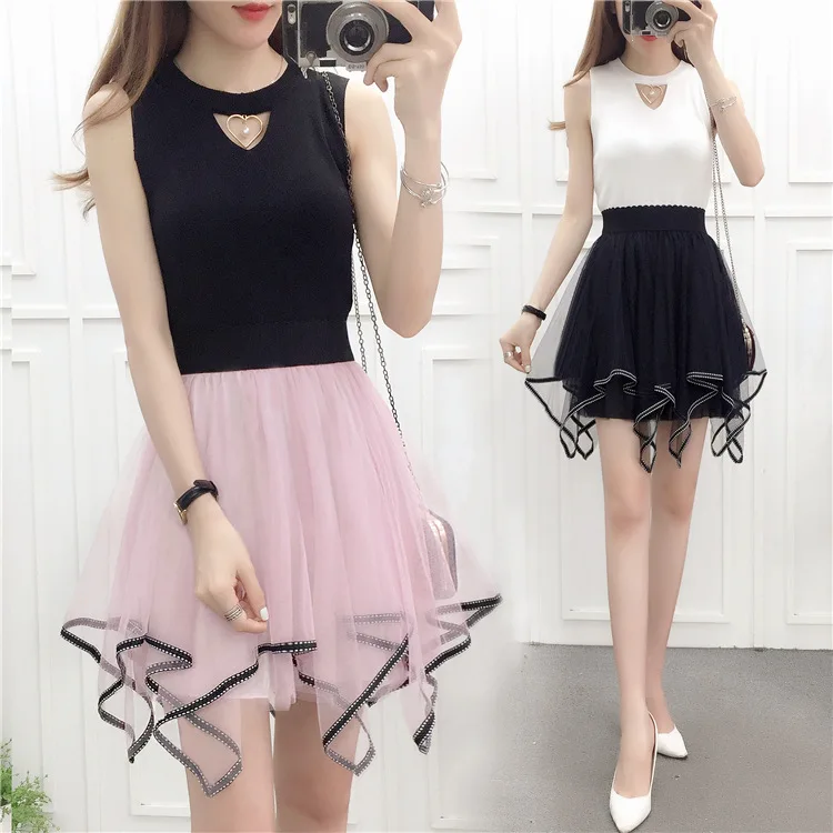 

2018 Summer Wear New Style Korean-style High-waisted Irregular Fashion Pleated Puffy Short Skirt