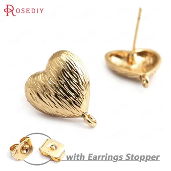 

(F075)6 pieces Heart 13mm 24K Gold Color Brass Wrinkled Shape Stud Earrings High Quality Diy Accessories Jewelry Findings