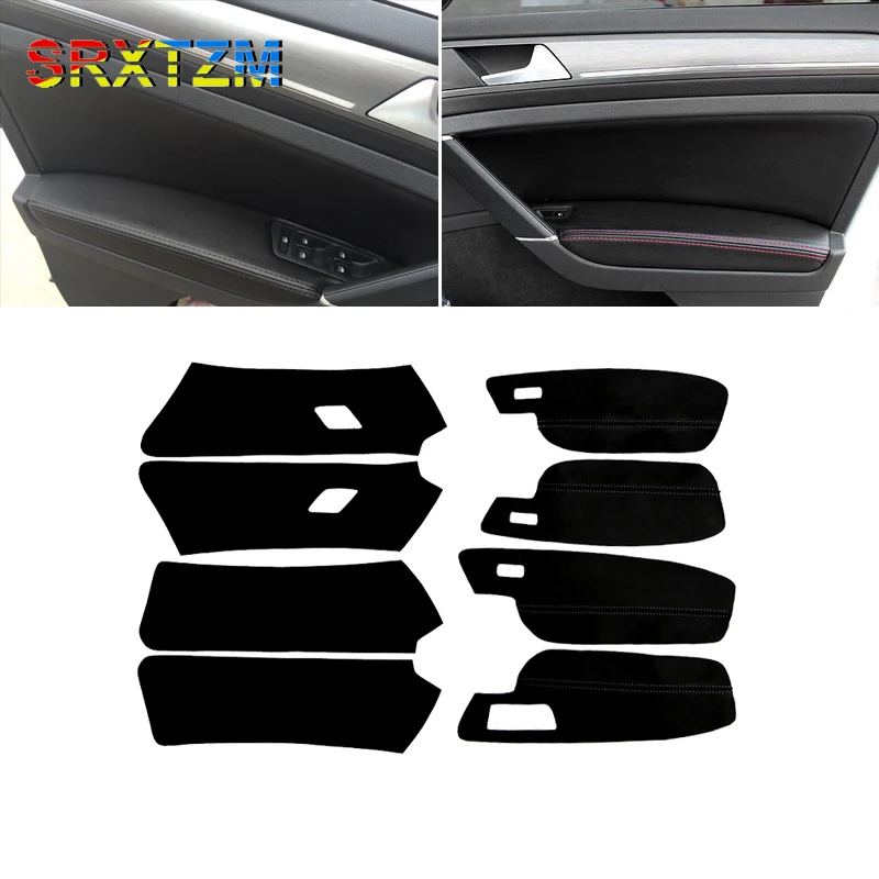 

SRXTZM 4pcs New Interior Microfiber Leather Car Door Slot / Armrest Panel Protective Cover Mat For Volkswag Golf 7 2014-2018 LHD