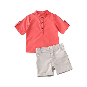 

Summer Gentleman Clothes Sets Kids Solid Short Sleeve T-shirt Tops+Short Pants Baby Boy Outfits 1-6T