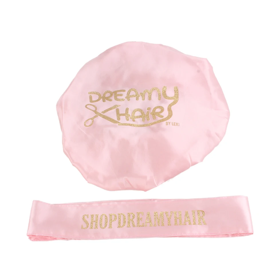 Бирюзово-Розовая атласная лента для волос и шапочка, блестящая шелковая повязка на голову с принтом логотипа, шарф, шапочка для сна