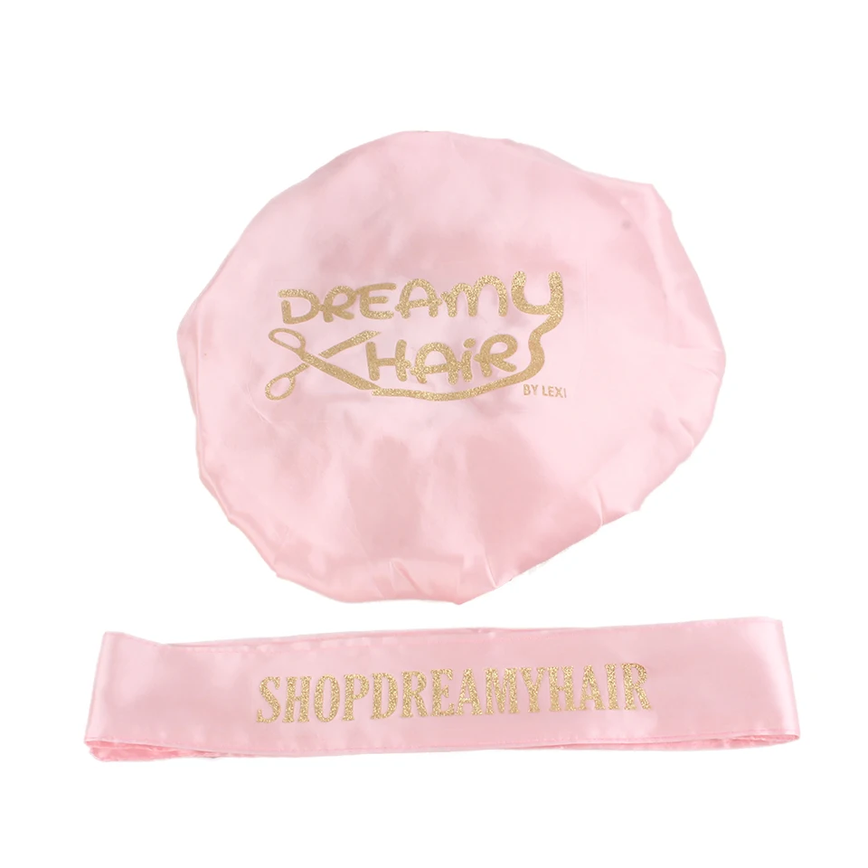 

Customized Logo bonnets 2 Layer Polyester Satin Women Bonnet/Headband Caring hair Extention Wig Hairs Sleep Caps/satin wrap band