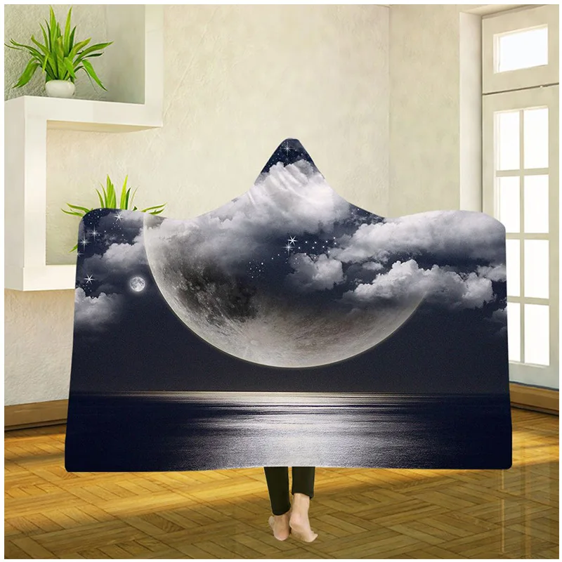 Lunar Full Moon Cosmos серия плюшевое одеяло с капюшоном двухслойные взрослые дети смотреть зима теплый носимый плед из овечьей шерсти